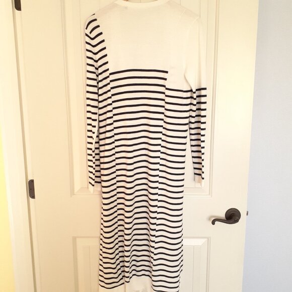 Cabi Victory Longline Open Front Striped Duster Cardigan Navy Blue Ivory Size M - Picture 2 of 12